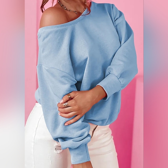 Bow Accent Cozy Sweatshirt - Blue - Picture 4 of 5